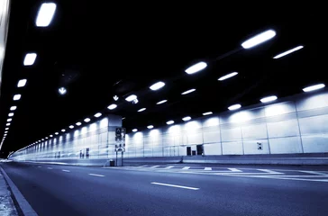Papier Peint photo Tunnel Abstract speed motion in urban highway road tunnel