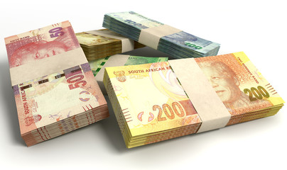 Obraz na płótnie Canvas South African Rand Notes Bundles Stack