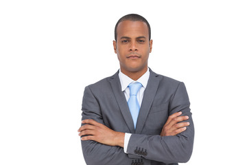 Happy business people standing together with folders