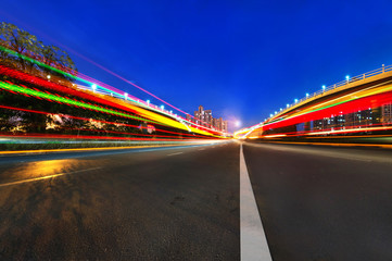 light trails on the street in shanghai ,China.