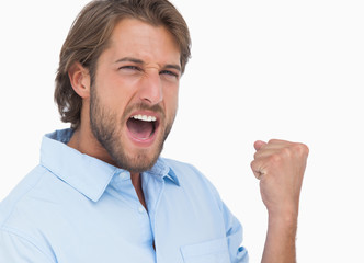 Man celebrating success