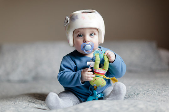 baby with helment for  Plagiocephaly