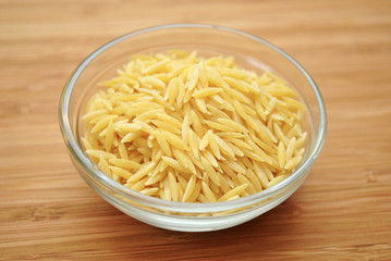 Risoni Pasta in a Clear Glass Bowl