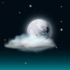 Naklejka premium Vector Cloudy Night Sky Illustration with Moon and Stars