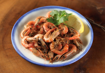 Japanese dish stir fried river shrimp