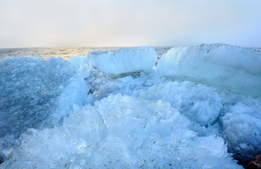 Beautiful landscape of the sea with rubble ice