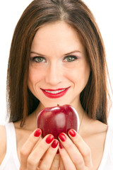 Apple Raw Food Fruit Offering From Beautiful Manicured Brunette