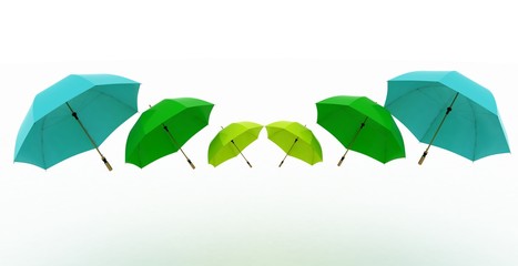 3d illustration multicoloured umbrellas on a white - obrazy, fototapety, plakaty
