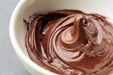 Chocolate creme in a white bowl