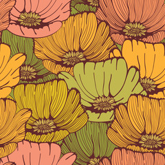 Seamless hand drawn vintage  pattern with flowers