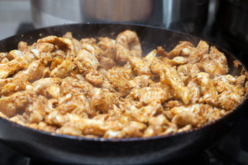 Kebab on frying pan