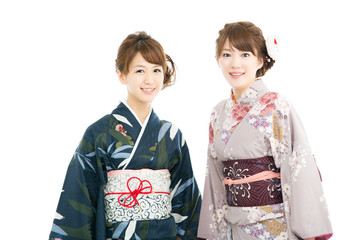 Beautiful japanese kimono women isolated on white background