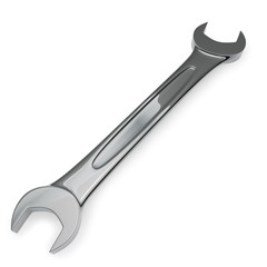 Metal glossy wrench isolated on white background.