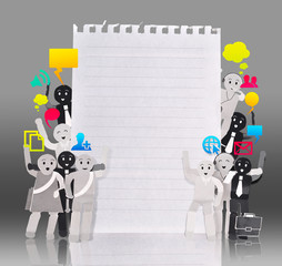 Smiling human for symbol of social network with blank paper