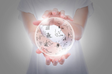 Woman hands hold graph in bubble over body