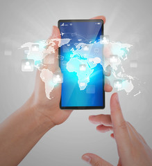 Hand holding Modern communication technology mobile phone show t