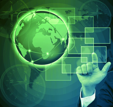 Fototapeta businessman hand pushing button on a touch screen interface