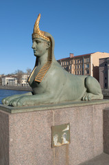 Sculptures of Sphinx on the Egyptian bridge. Saint-Petersburg
