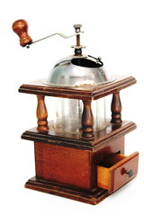 Coffee grinder by hand on a white background