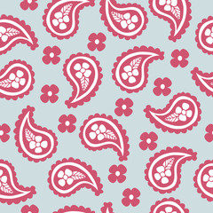 Seamless pattern of cartoon paisley and flower