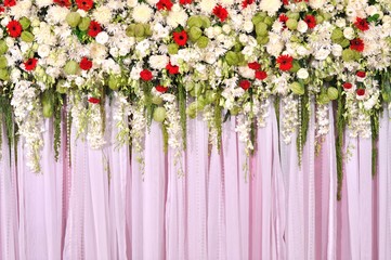 Beautiful flowers blossom on pink curtain background for wedding - 52161126
