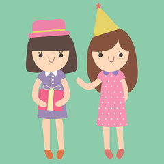 Cartoon cute girls going to party