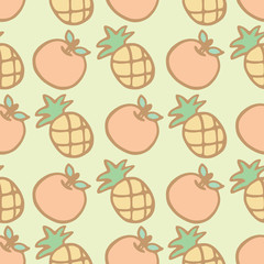 Seamless pattern background of cartoon pineapple and orange