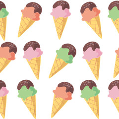 Seamless pattern background of colorful ice cream cones