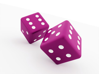 Two pink dice cubes isolated