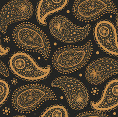 Golden ornate indian seamless pattern. Rich oriental background