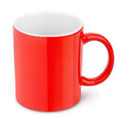 Red ceramic mug isolated on white with clipping path
