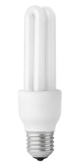 Energy saving fluorescent light bulb on white with clipping path