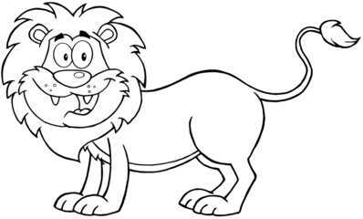 Outlined Lion Cartoon Mascot Character