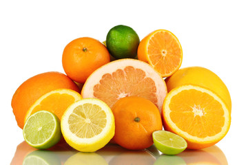 Fototapeta na wymiar Lots ripe citrus isolated on white