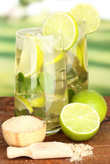 Glasses of cocktail with lime and mint