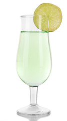 Green cocktail with lime isolated on white