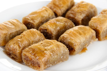 Sweet baklava on plate close-up