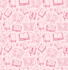 Pattern for girls with books, papers and hearts