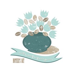 kartka na dzień matki tulipany w niebieskim wazonie © demonique