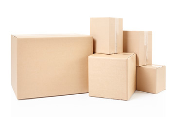 Blank cardboard boxes on white, clipping path