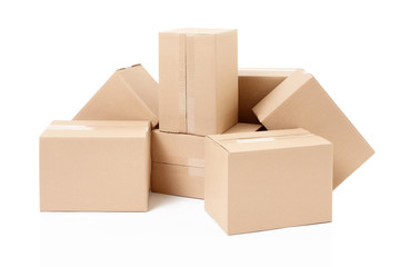 Cardboard boxes on white, clipping path included