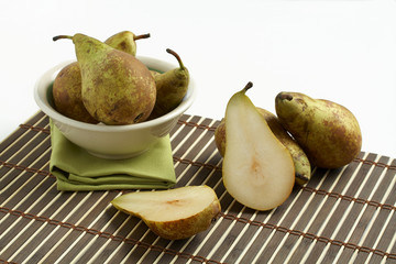 Pears in white bowl