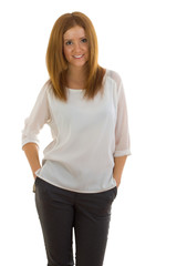 Business lady in black and white suit