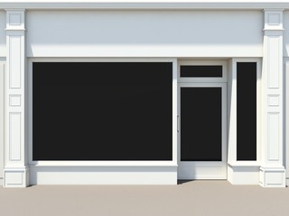 Shopfront with large windows. White store facade. - 52174942