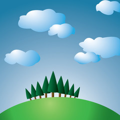 hill with trees and sky with clouds