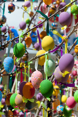 Fototapeta na wymiar Easter eggs decorated on tree