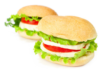 vegetarian sandwich with lettuce , tomato and cheese