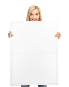 woman with white blank board