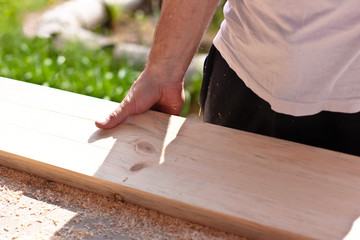 Worker with  wooden Board