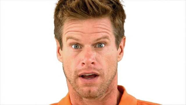 Man showing his astonishment on white background